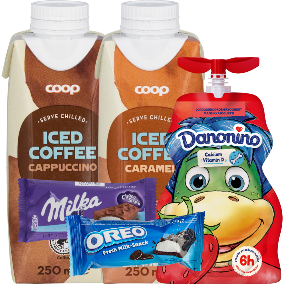Coop iskaffe, Danonino Go, Milka eller Oreo mælkesnack