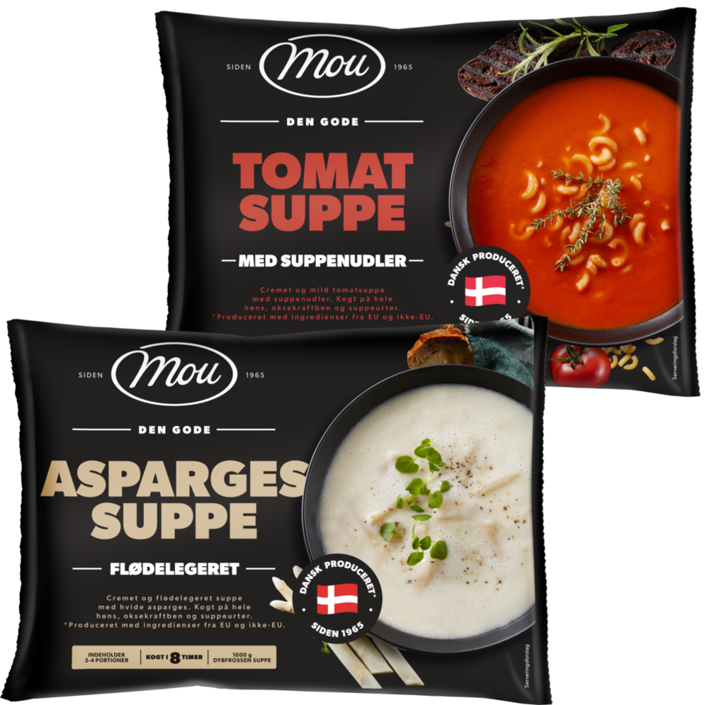 Mou tomatsuppe eller aspargessuppe
