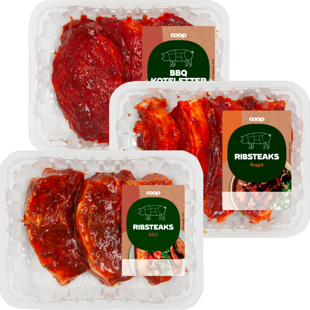 Coop koteletter med paprika, ribsteak bbq med lakrids/chili eller firepit