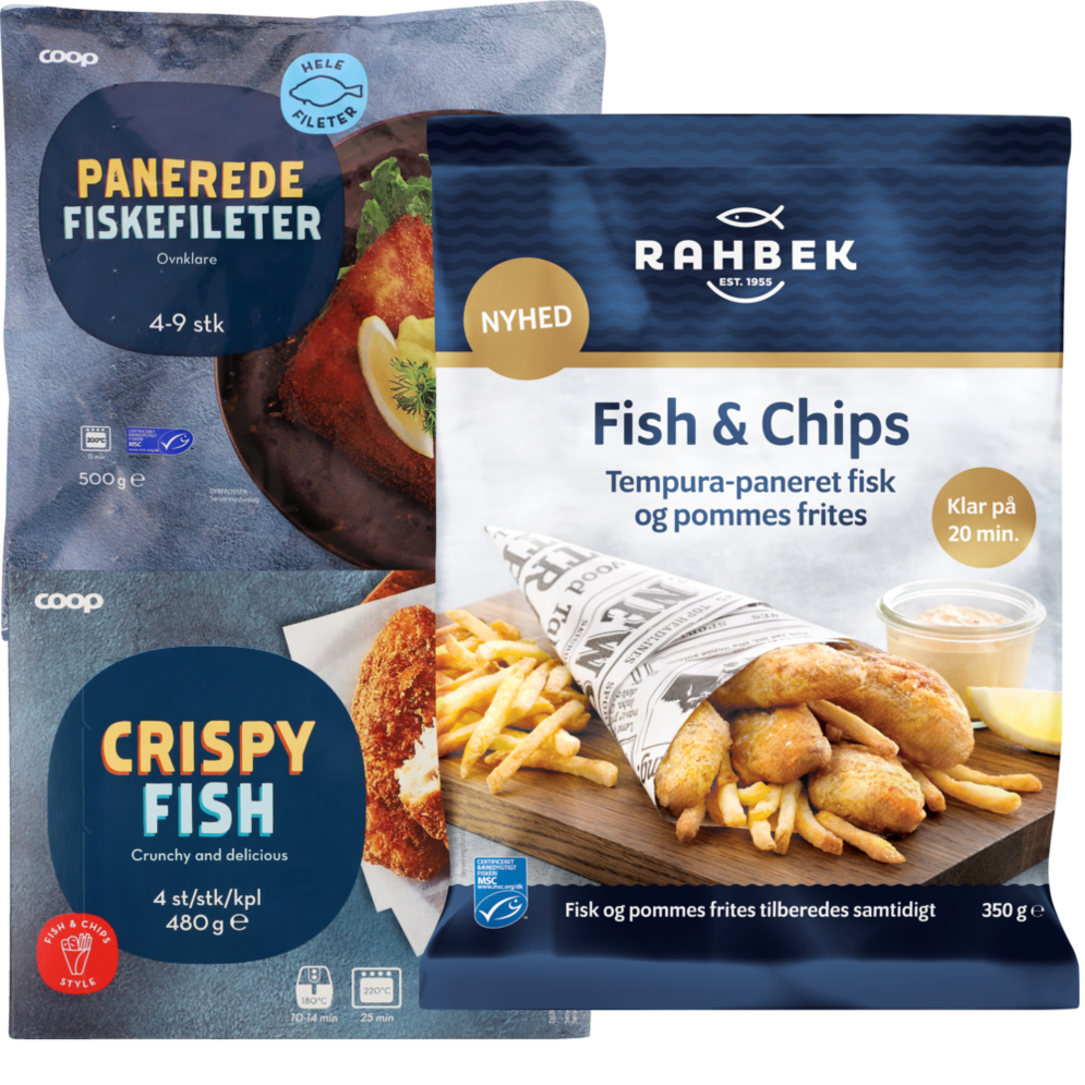 Rahbek fish & chips, Coop sprøde fiskeportioner eller fiskefileter