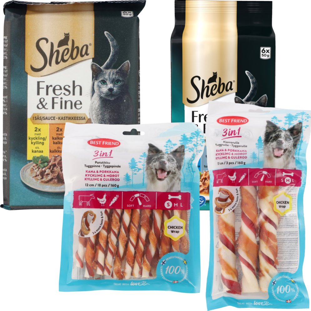 Best Friend snack eller Sheba Fresh & Fine menuboks